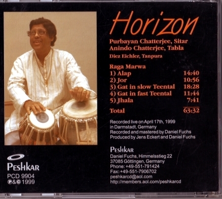 CD Cover Purbayan Chatterjee, Horizon (back)